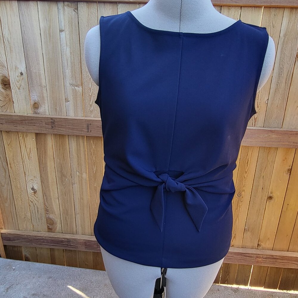 Ann Taylor women's navy knit tie waist sleeveless top size small
